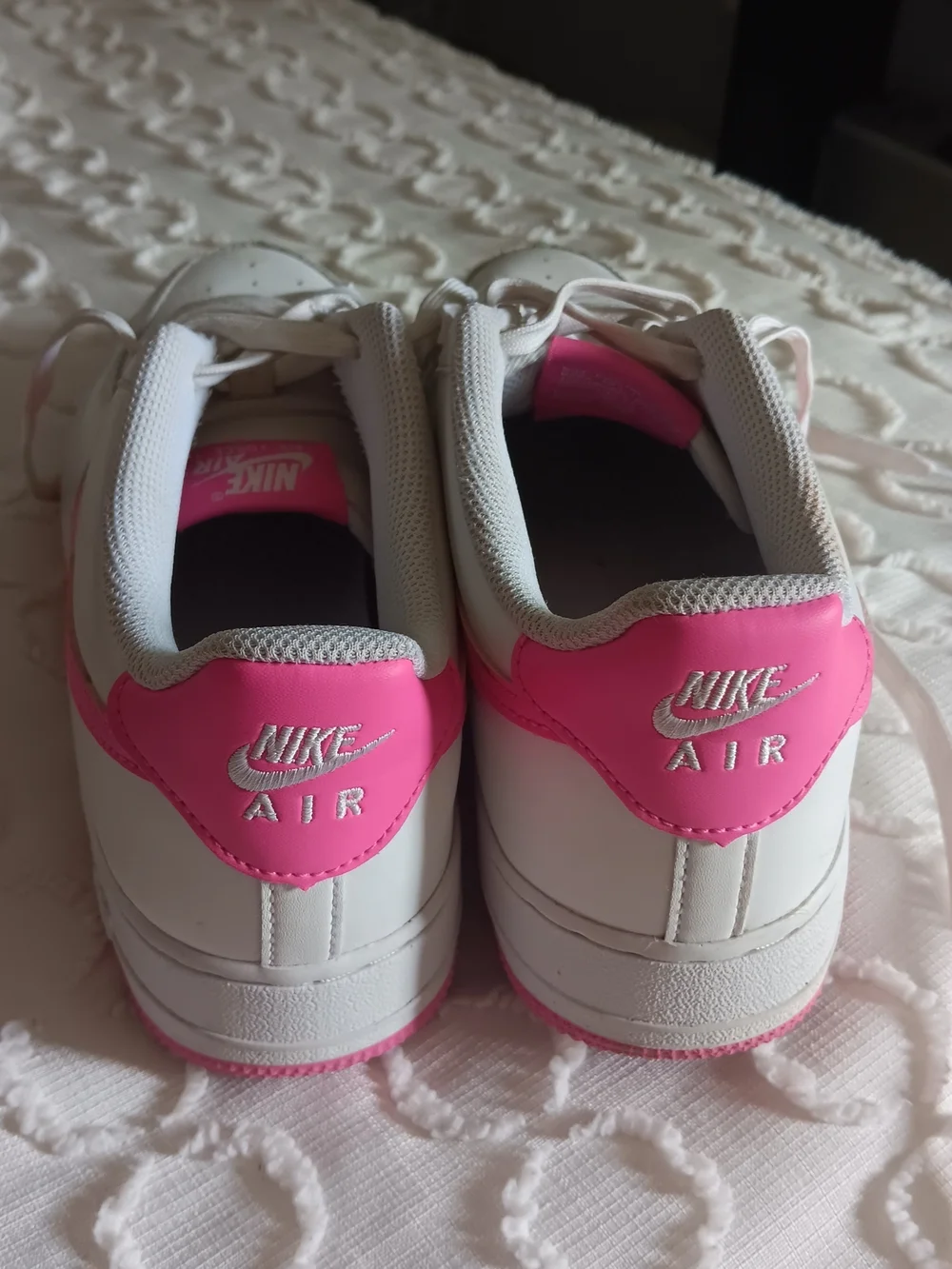 Nike Kids White Sneakers with Pink Swoosh and Pink Outsole